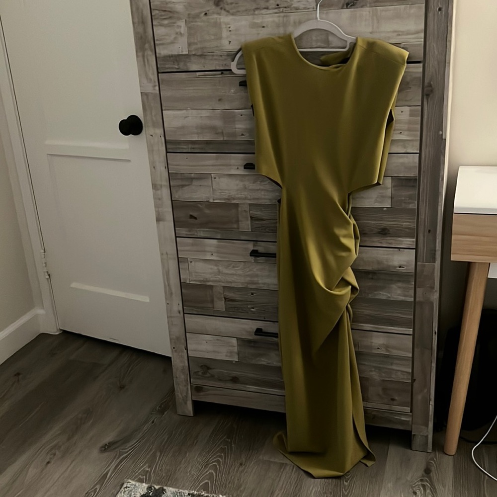 Micas olive green dress with side cutouts. New with tags on